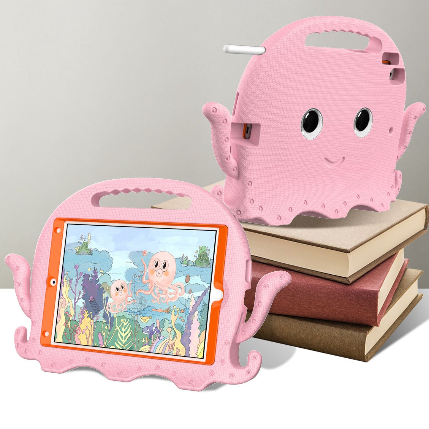 For iPad Pro 10.5-inch (2017)/iPad Air 10.5 inch (2019)/iPad 10.2 (2020)/(2019)/(2021) Cute Octopus Pen Slot Design EVA Case Impact-resistant Tablet Cover with Handle and Shoulder Strap