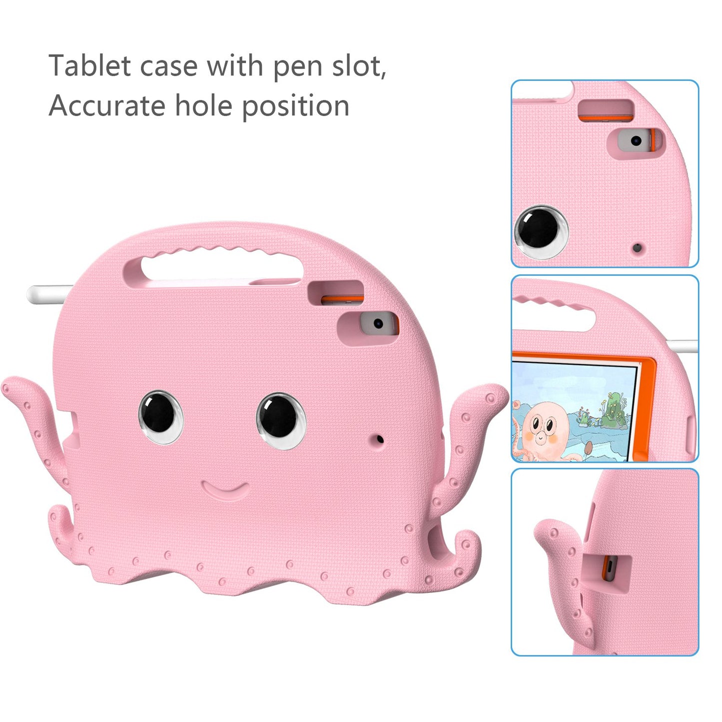 For iPad Pro 10.5-inch (2017)/iPad Air 10.5 inch (2019)/iPad 10.2 (2020)/(2019)/(2021) Cute Octopus Pen Slot Design EVA Case Impact-resistant Tablet Cover with Handle and Shoulder Strap