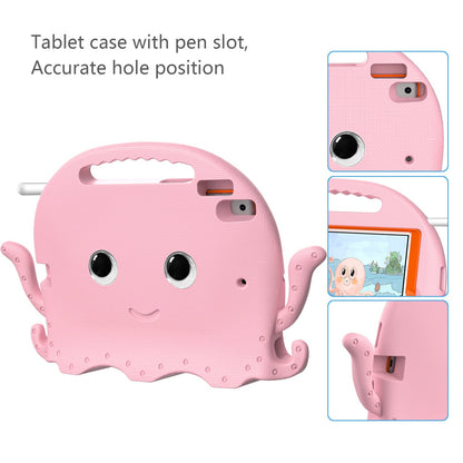 For iPad Pro 10.5-inch (2017)/iPad Air 10.5 inch (2019)/iPad 10.2 (2020)/(2019)/(2021) Cute Octopus Pen Slot Design EVA Case Impact-resistant Tablet Cover with Handle and Shoulder Strap
