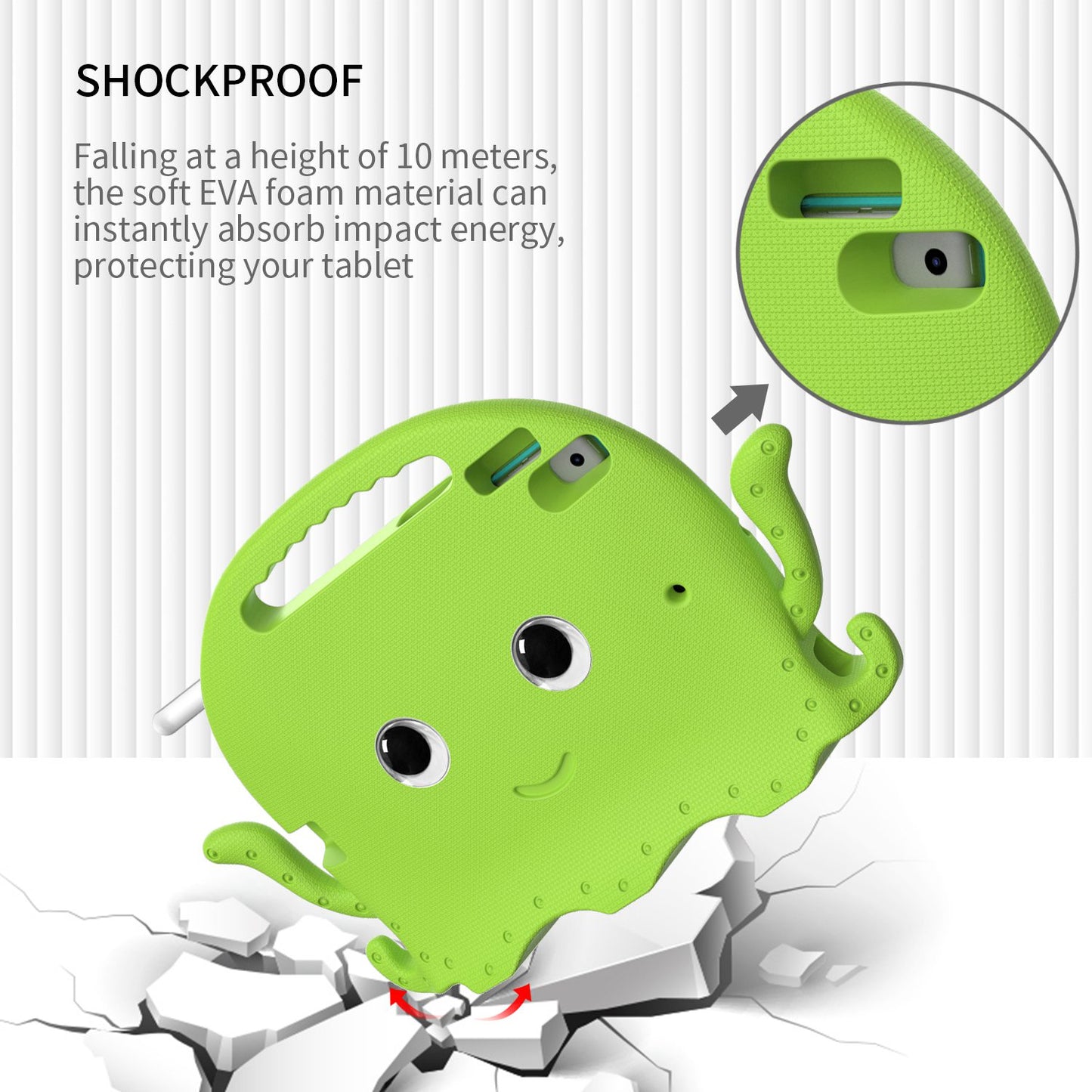 For iPad Pro 10.5-inch (2017)/iPad Air 10.5 inch (2019)/iPad 10.2 (2020)/(2019)/(2021) Cute Octopus Pen Slot Design EVA Case Impact-resistant Tablet Cover with Handle and Shoulder Strap