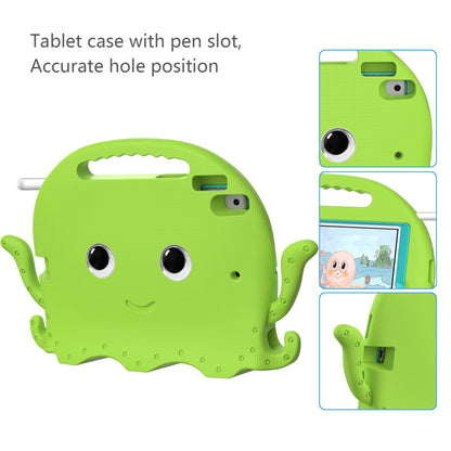 For iPad Pro 10.5-inch (2017)/iPad Air 10.5 inch (2019)/iPad 10.2 (2020)/(2019)/(2021) Cute Octopus Pen Slot Design EVA Case Impact-resistant Tablet Cover with Handle and Shoulder Strap