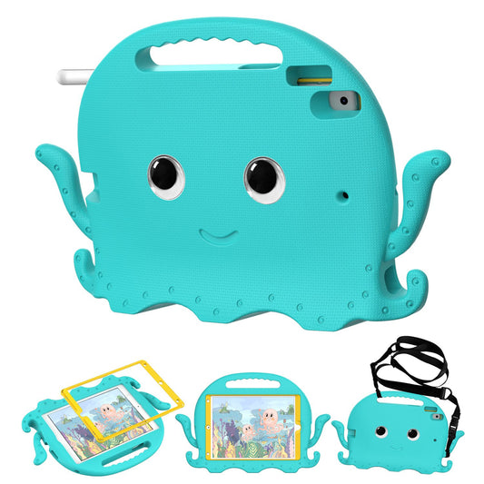 For iPad Pro 10.5-inch (2017)/iPad Air 10.5 inch (2019)/iPad 10.2 (2020)/(2019)/(2021) Cute Octopus Pen Slot Design EVA Case Impact-resistant Tablet Cover with Handle and Shoulder Strap