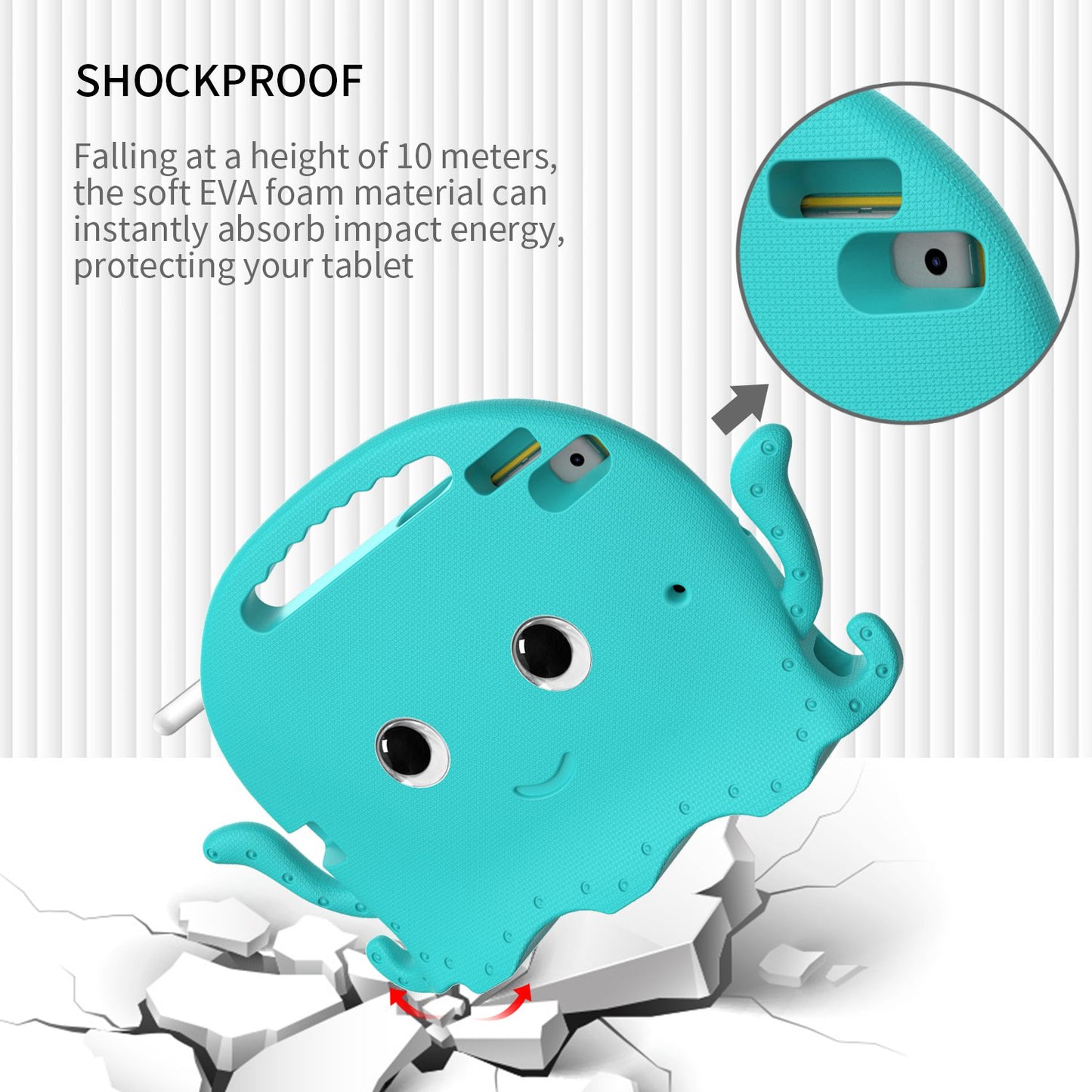 For iPad Pro 10.5-inch (2017)/iPad Air 10.5 inch (2019)/iPad 10.2 (2020)/(2019)/(2021) Cute Octopus Pen Slot Design EVA Case Impact-resistant Tablet Cover with Handle and Shoulder Strap