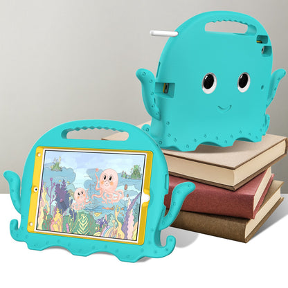 For iPad Pro 10.5-inch (2017)/iPad Air 10.5 inch (2019)/iPad 10.2 (2020)/(2019)/(2021) Cute Octopus Pen Slot Design EVA Case Impact-resistant Tablet Cover with Handle and Shoulder Strap