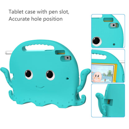 For iPad Pro 10.5-inch (2017)/iPad Air 10.5 inch (2019)/iPad 10.2 (2020)/(2019)/(2021) Cute Octopus Pen Slot Design EVA Case Impact-resistant Tablet Cover with Handle and Shoulder Strap