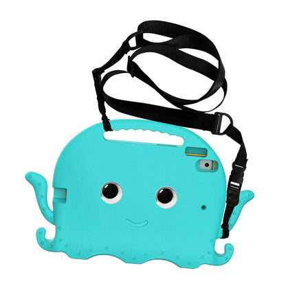 For iPad Pro 10.5-inch (2017)/iPad Air 10.5 inch (2019)/iPad 10.2 (2020)/(2019)/(2021) Cute Octopus Pen Slot Design EVA Case Impact-resistant Tablet Cover with Handle and Shoulder Strap