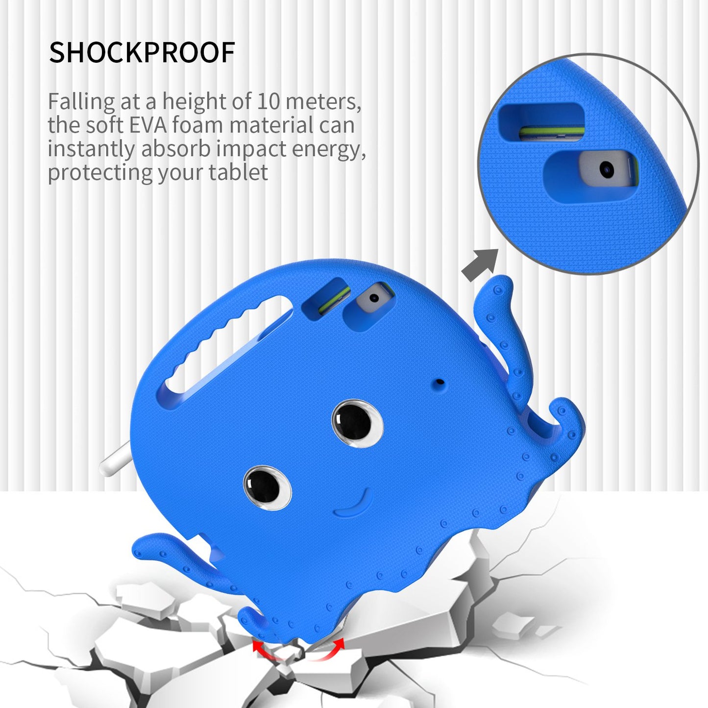 For iPad Pro 10.5-inch (2017)/iPad Air 10.5 inch (2019)/iPad 10.2 (2020)/(2019)/(2021) Cute Octopus Pen Slot Design EVA Case Impact-resistant Tablet Cover with Handle and Shoulder Strap