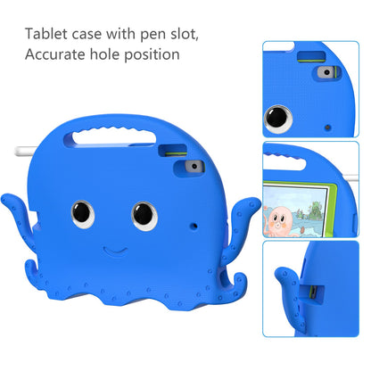 For iPad Pro 10.5-inch (2017)/iPad Air 10.5 inch (2019)/iPad 10.2 (2020)/(2019)/(2021) Cute Octopus Pen Slot Design EVA Case Impact-resistant Tablet Cover with Handle and Shoulder Strap