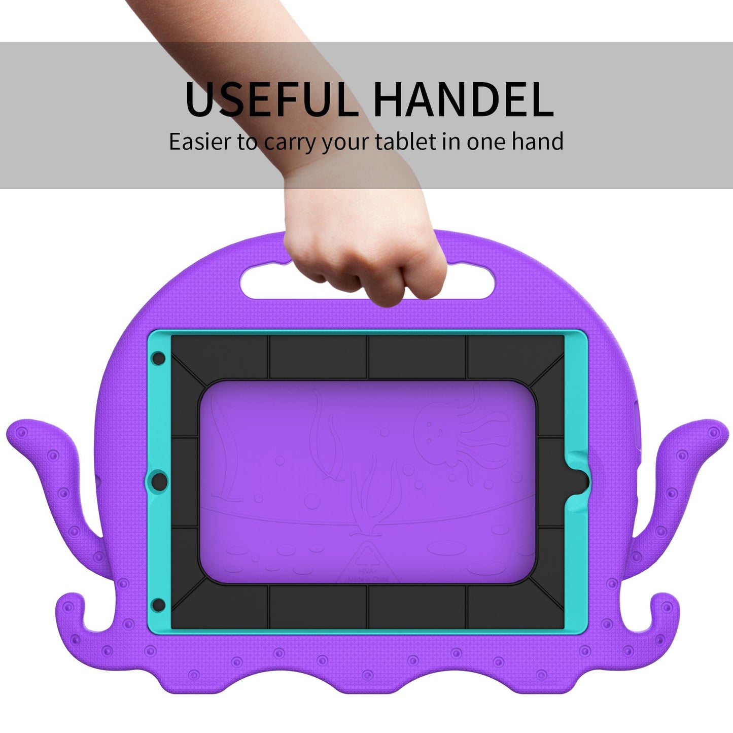 For iPad Pro 10.5-inch (2017)/iPad Air 10.5 inch (2019)/iPad 10.2 (2020)/(2019)/(2021) Cute Octopus Pen Slot Design EVA Case Impact-resistant Tablet Cover with Handle and Shoulder Strap