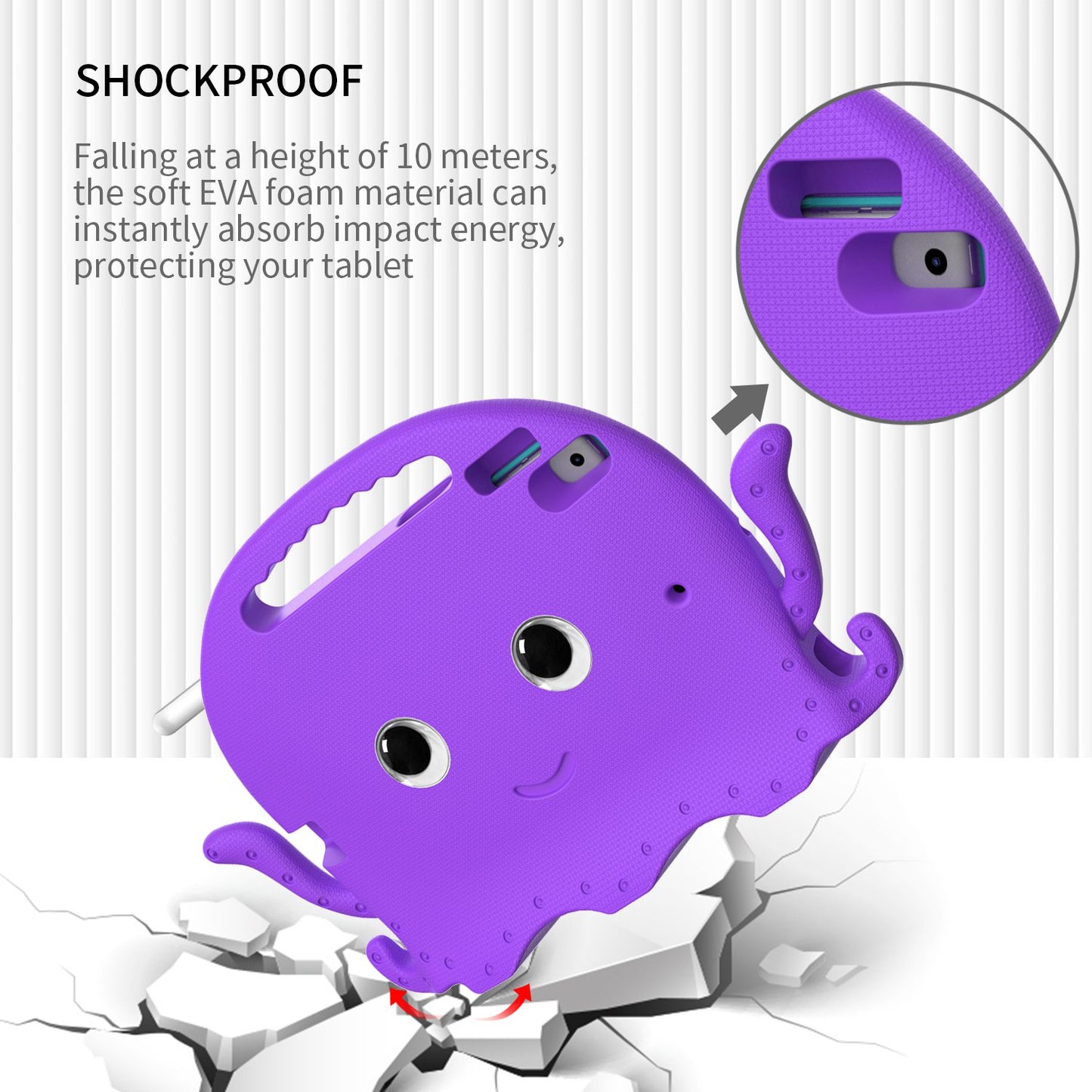 For iPad Pro 10.5-inch (2017)/iPad Air 10.5 inch (2019)/iPad 10.2 (2020)/(2019)/(2021) Cute Octopus Pen Slot Design EVA Case Impact-resistant Tablet Cover with Handle and Shoulder Strap