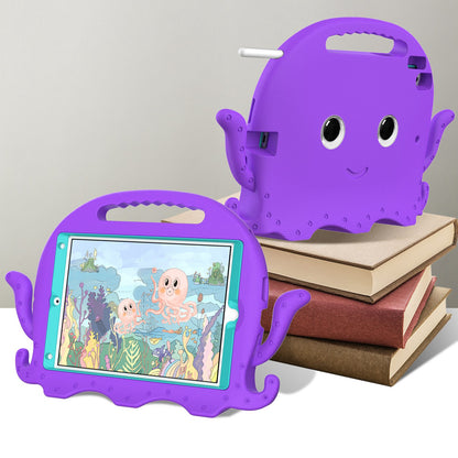 For iPad Pro 10.5-inch (2017)/iPad Air 10.5 inch (2019)/iPad 10.2 (2020)/(2019)/(2021) Cute Octopus Pen Slot Design EVA Case Impact-resistant Tablet Cover with Handle and Shoulder Strap