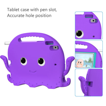 For iPad Pro 10.5-inch (2017)/iPad Air 10.5 inch (2019)/iPad 10.2 (2020)/(2019)/(2021) Cute Octopus Pen Slot Design EVA Case Impact-resistant Tablet Cover with Handle and Shoulder Strap