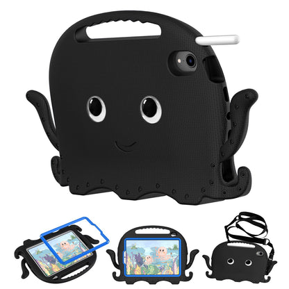 For iPad mini (2021) Cute Octopus Shape EVA Case Pen Slot Design Shockproof Tablet Cover with Handle and Shoulder Strap