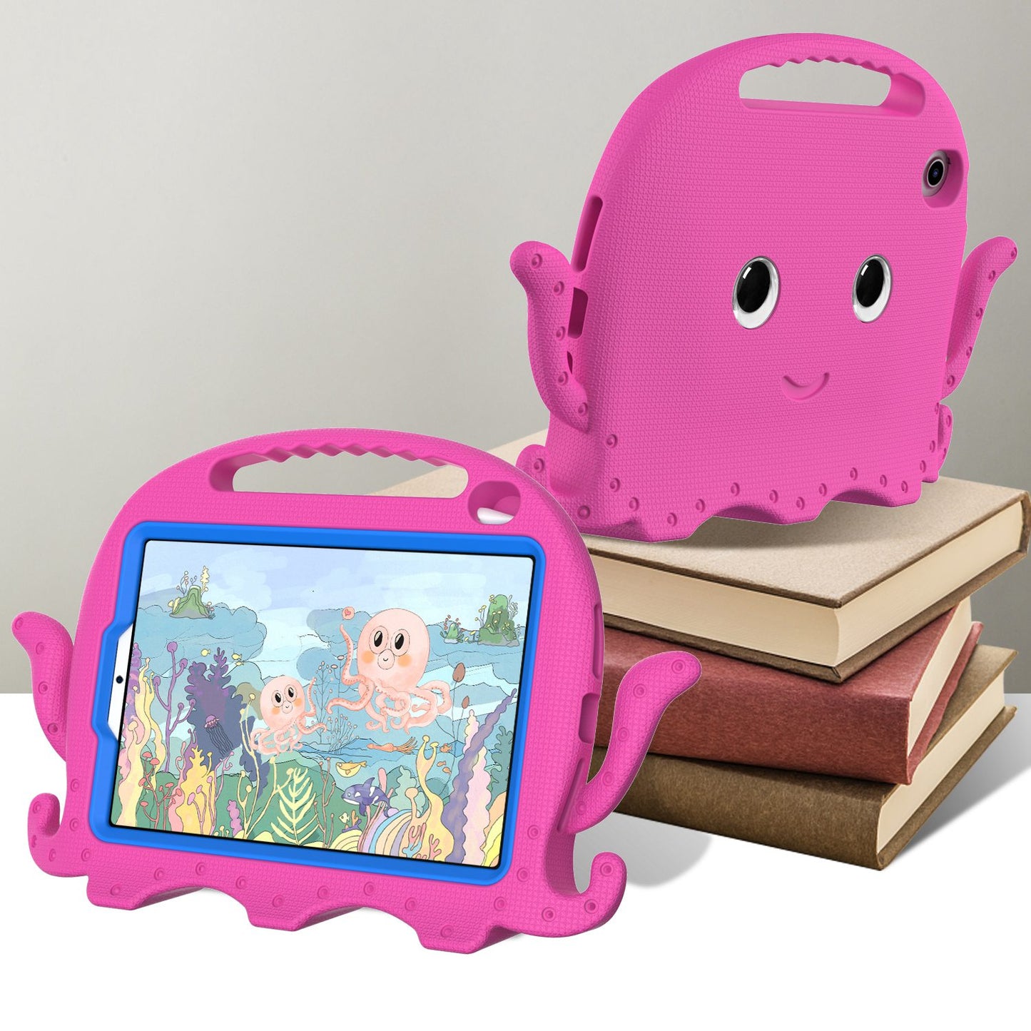 For iPad mini (2021) Cute Octopus Shape EVA Case Pen Slot Design Shockproof Tablet Cover with Handle and Shoulder Strap
