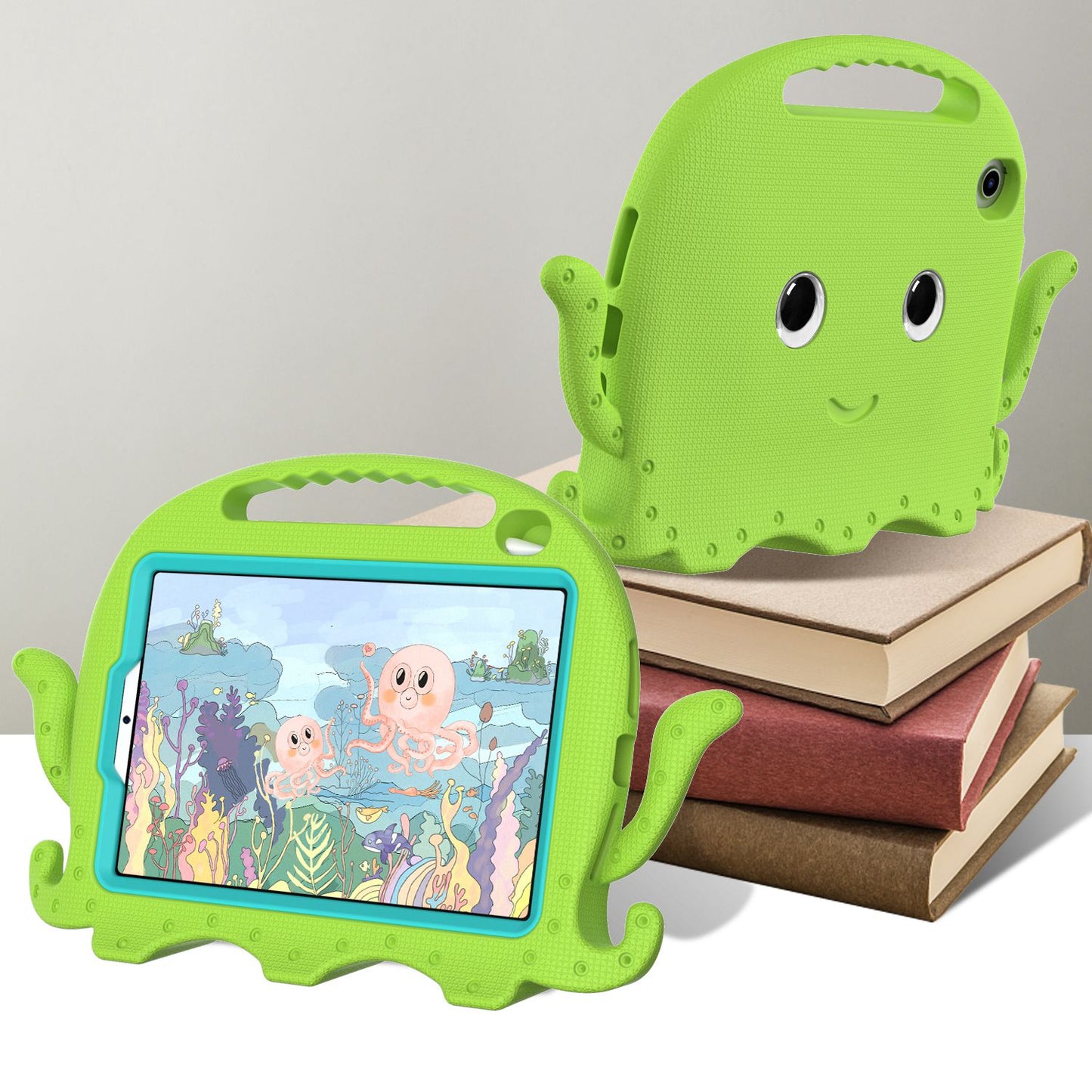 For iPad mini (2021) Cute Octopus Shape EVA Case Pen Slot Design Shockproof Tablet Cover with Handle and Shoulder Strap