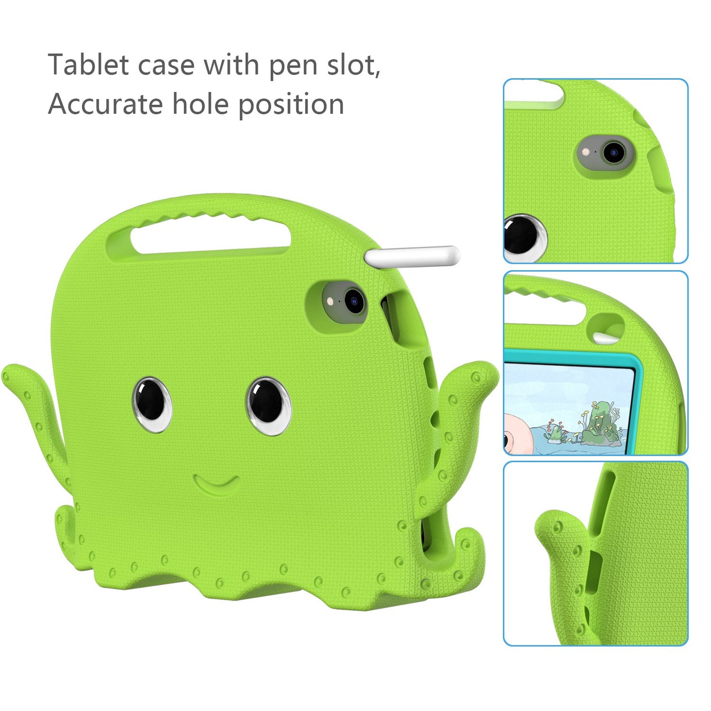 For iPad mini (2021) Cute Octopus Shape EVA Case Pen Slot Design Shockproof Tablet Cover with Handle and Shoulder Strap