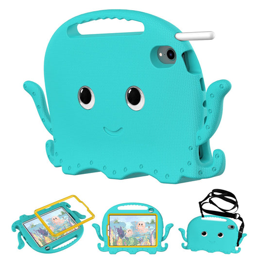 For iPad mini (2021) Cute Octopus Shape EVA Case Pen Slot Design Shockproof Tablet Cover with Handle and Shoulder Strap