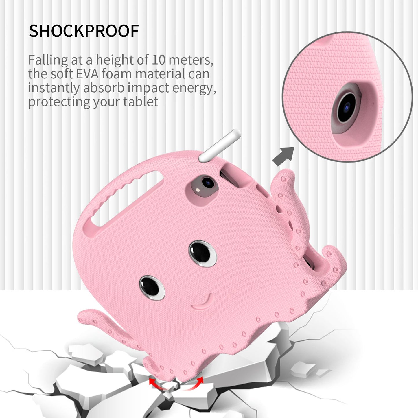 For iPad mini (2021) Cute Octopus Shape EVA Case Pen Slot Design Shockproof Tablet Cover with Handle and Shoulder Strap