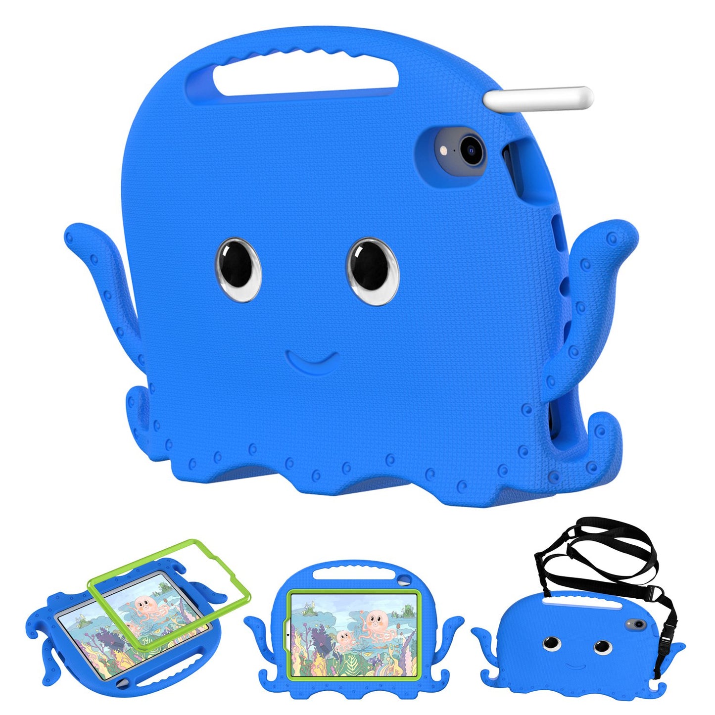 For iPad mini (2021) Cute Octopus Shape EVA Case Pen Slot Design Shockproof Tablet Cover with Handle and Shoulder Strap