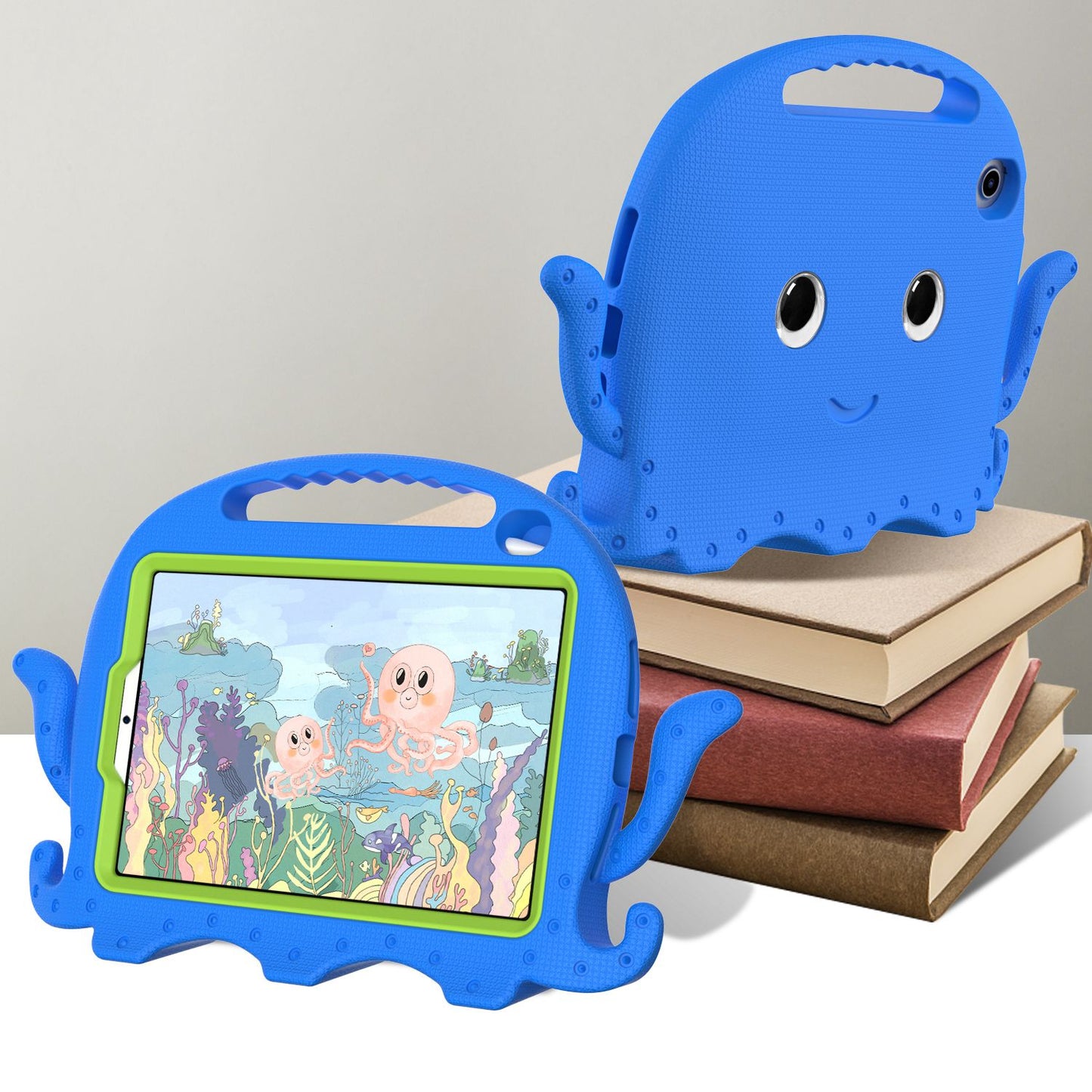For iPad mini (2021) Cute Octopus Shape EVA Case Pen Slot Design Shockproof Tablet Cover with Handle and Shoulder Strap