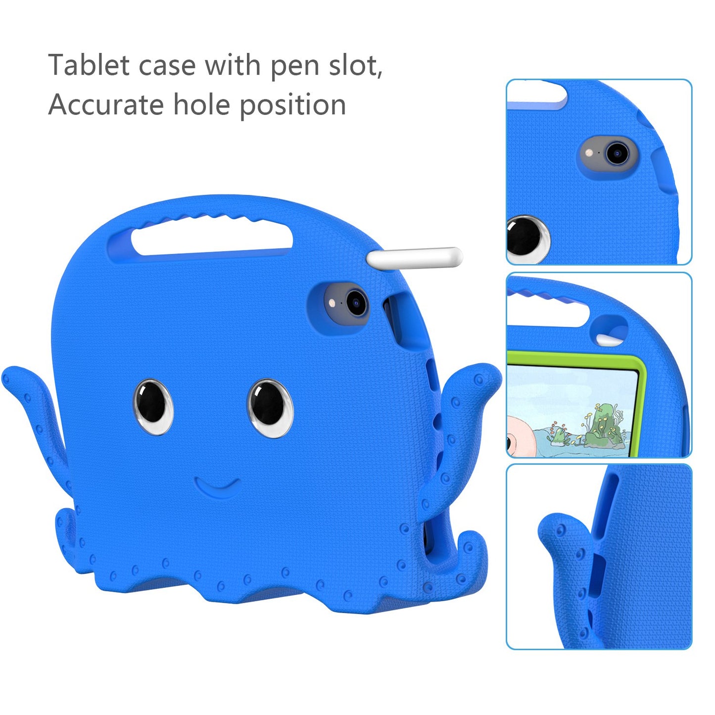 For iPad mini (2021) Cute Octopus Shape EVA Case Pen Slot Design Shockproof Tablet Cover with Handle and Shoulder Strap