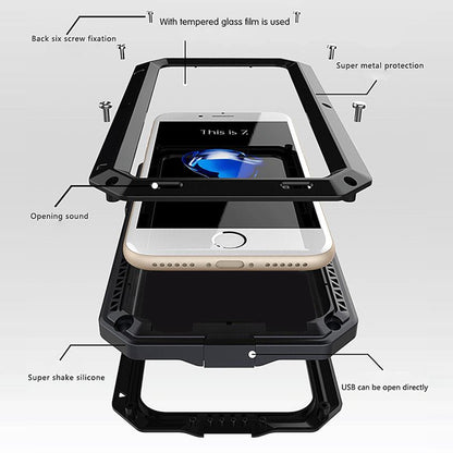 For iPhone SE (2020)/SE (2022)/7 4.7 inch/8 4.7 inch TPU + Metal + Tempered Glass Film Shockproof Phone Case Cover