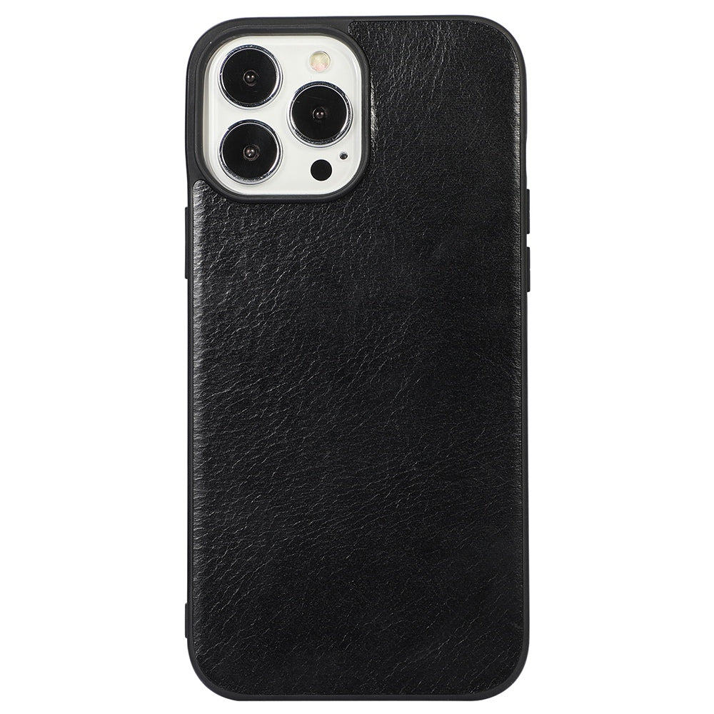 Crazy Horse Texture Phone Case for iPhone 13 Pro 6.1 inch, Genuine Cowhide Leather Anti-drop PC + TPU Cover
