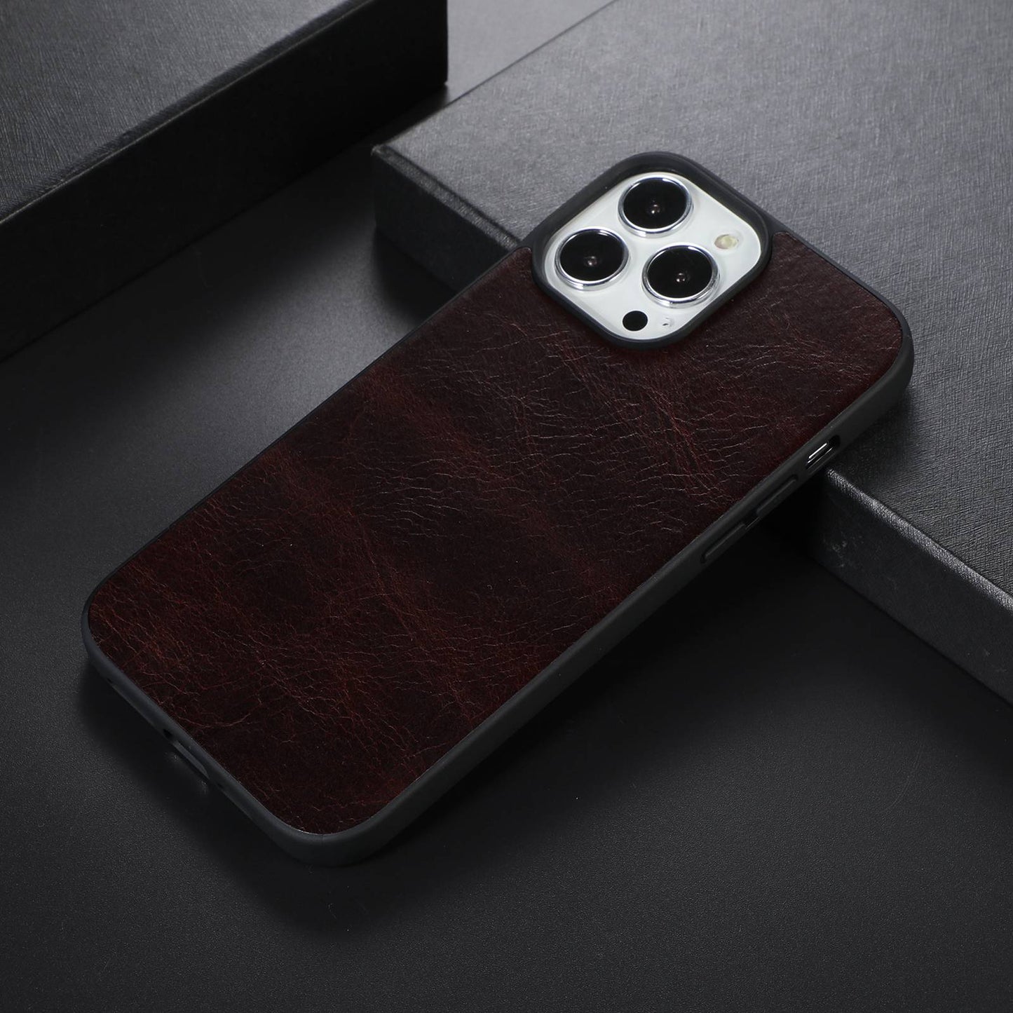 Crazy Horse Texture Phone Case for iPhone 13 Pro 6.1 inch, Genuine Cowhide Leather Anti-drop PC + TPU Cover