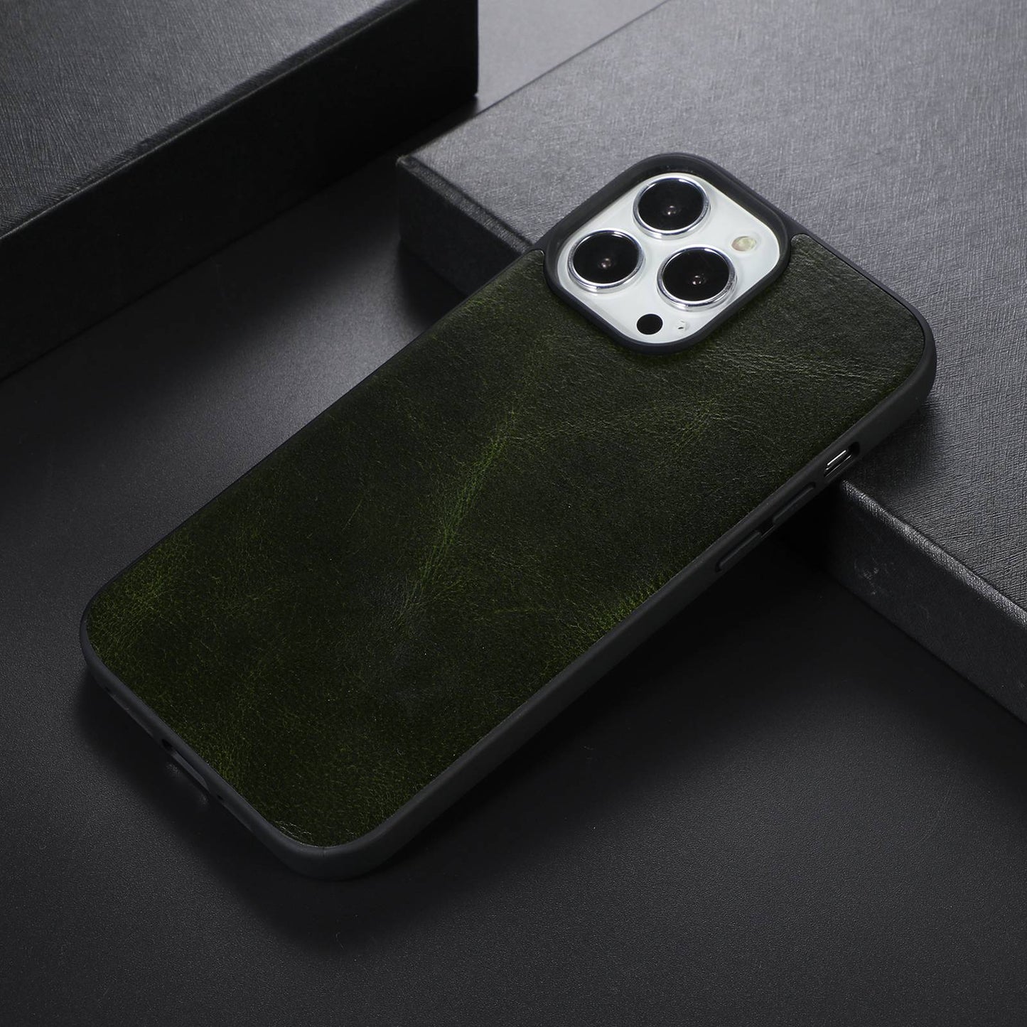 Crazy Horse Texture Phone Case for iPhone 13 Pro 6.1 inch, Genuine Cowhide Leather Anti-drop PC + TPU Cover
