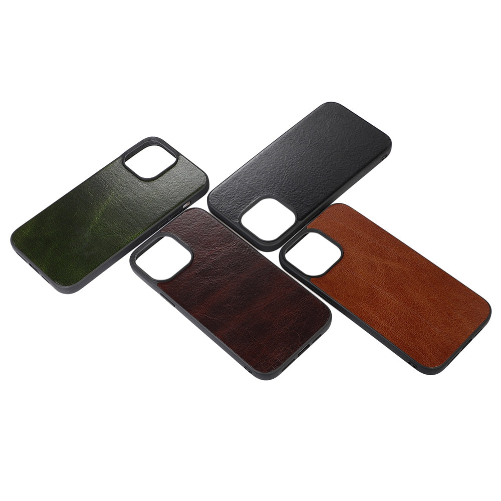 Crazy Horse Texture Phone Case for iPhone 13 Pro 6.1 inch, Genuine Cowhide Leather Anti-drop PC + TPU Cover