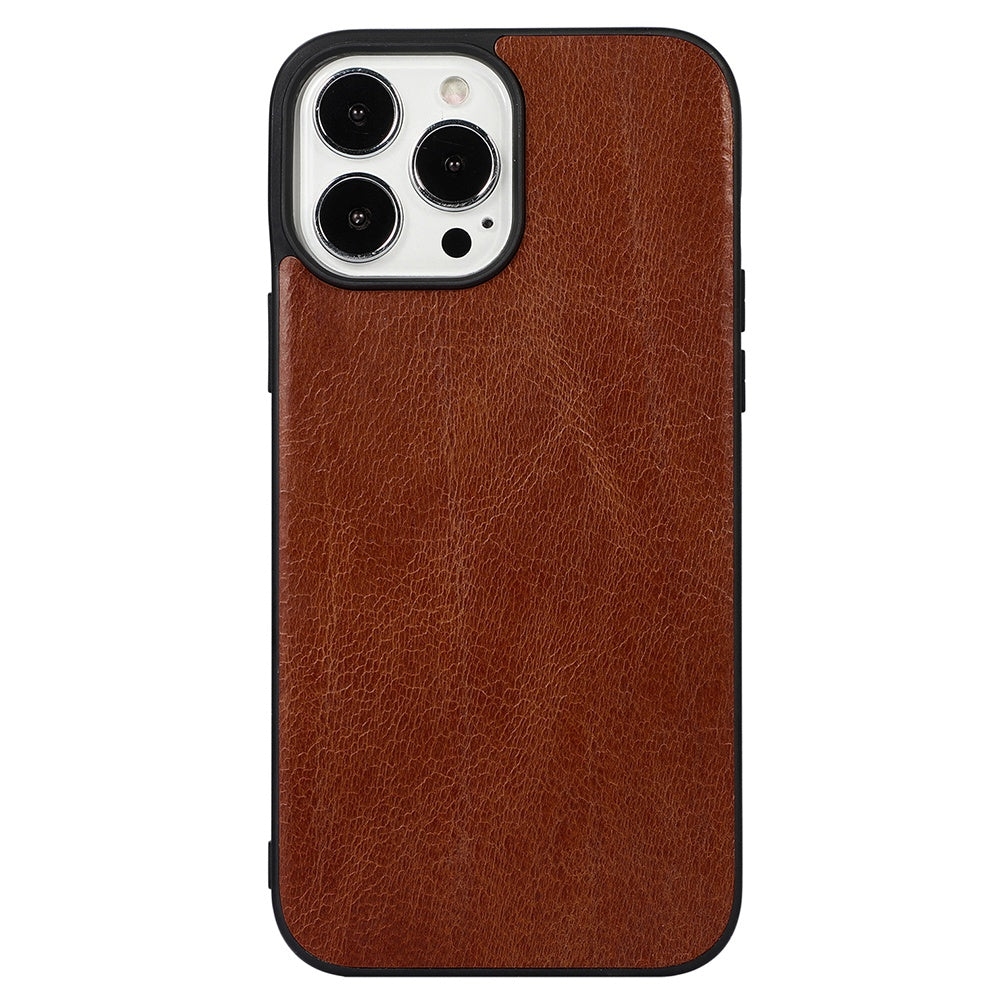 Crazy Horse Texture Phone Case for iPhone 13 Pro 6.1 inch, Genuine Cowhide Leather Anti-drop PC + TPU Cover