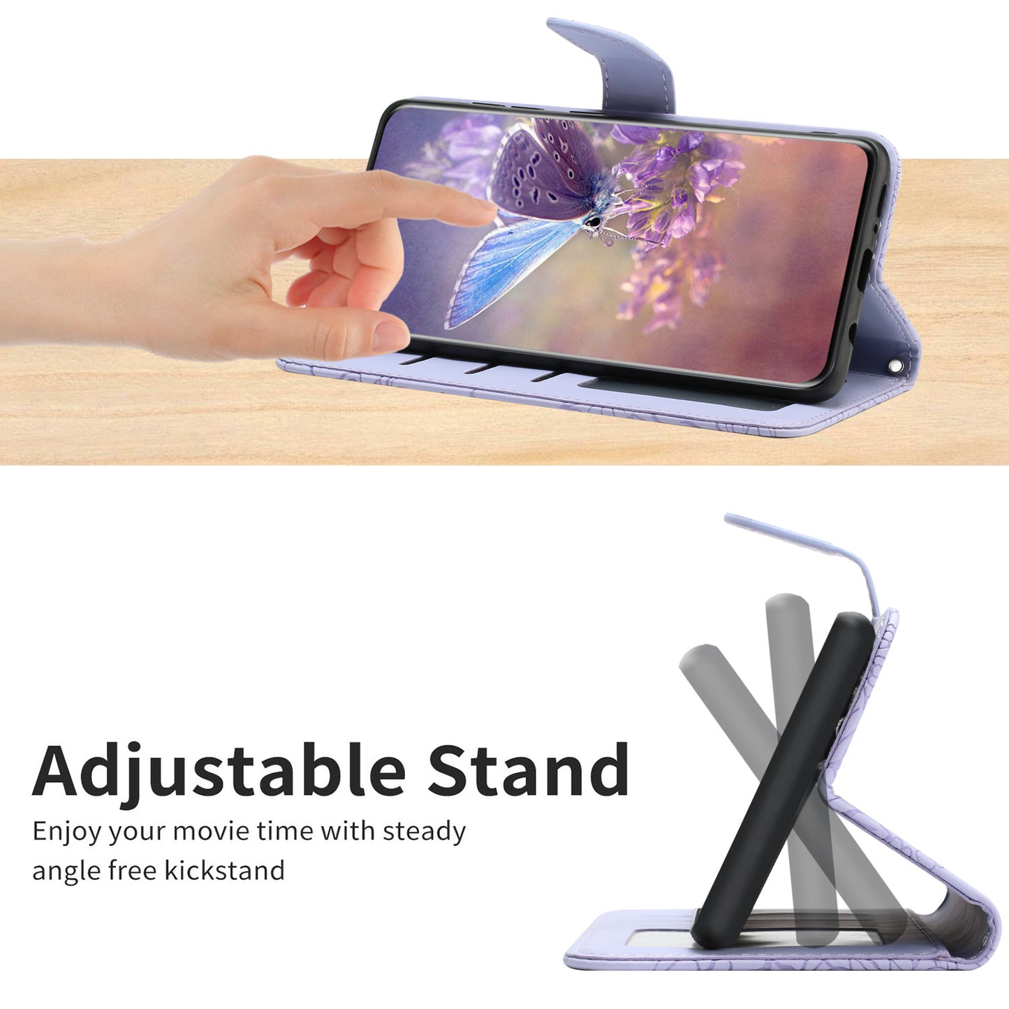 Wallet Stand Shockproof Case for iPhone 13 Pro 6.1 inch Skin-touch PU Leather Folio Flip Cover Stylish Butterflies Imprinted Anti-drop Phone Protector with Strap
