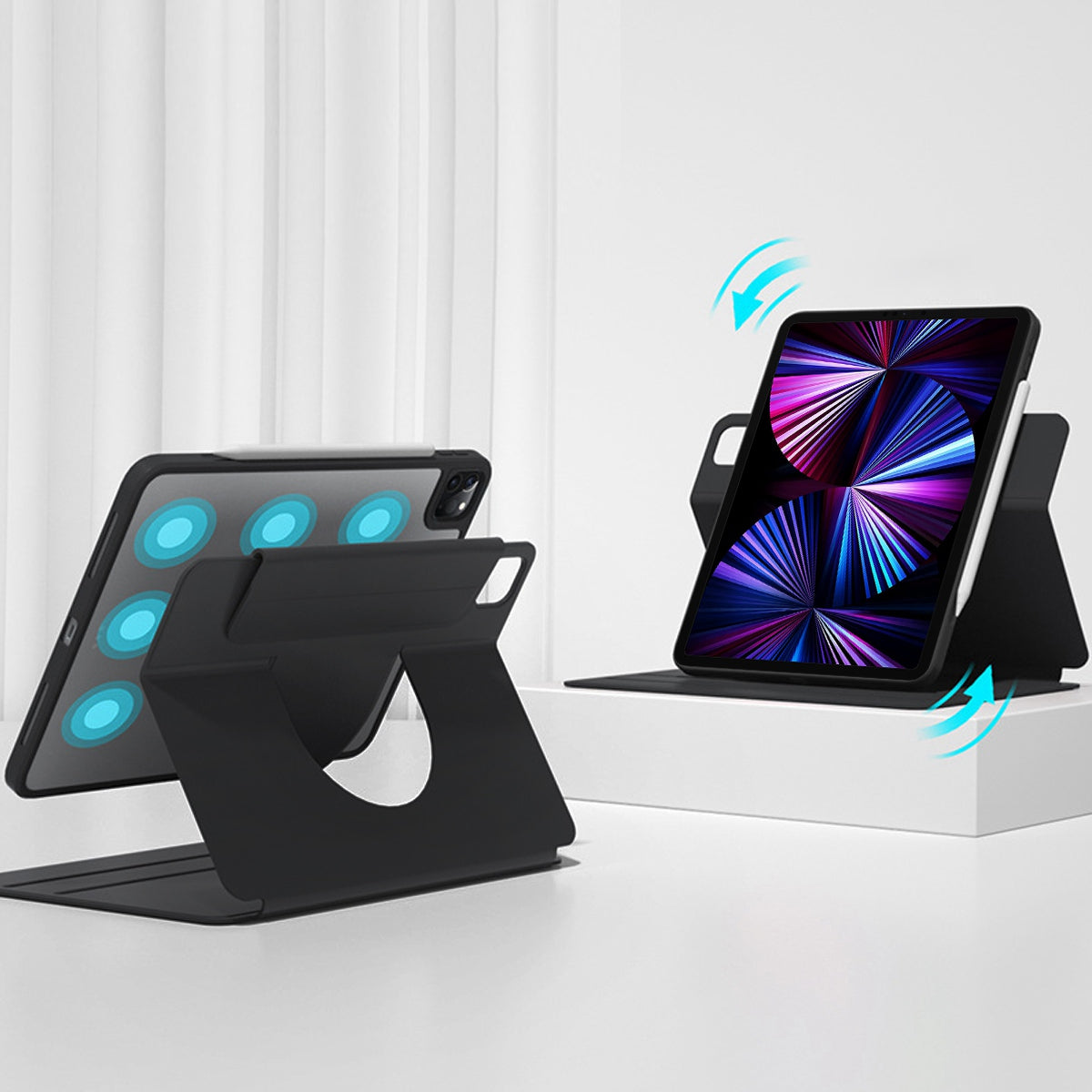 For iPad Pro 12.9-inch (2021)/(2020)/(2018) Skin-touch Shockproof Case 360-degree Rotating 2 in 1 Detachable Tablet Cover with Stand