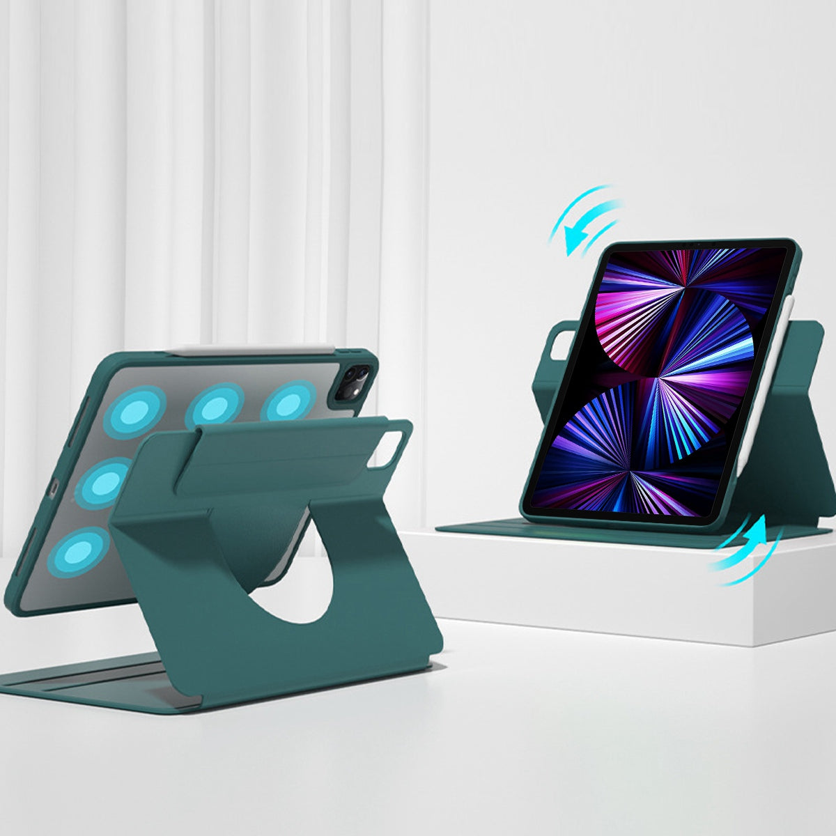 For iPad Pro 12.9-inch (2021)/(2020)/(2018) Skin-touch Shockproof Case 360-degree Rotating 2 in 1 Detachable Tablet Cover with Stand