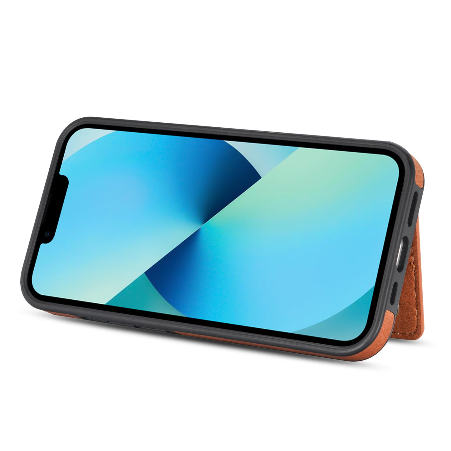 Line Splicing Imprinting PU Leather Phone Back Case for iPhone 13 Pro 6.1 inch, Adjustable Kickstand Design Multiple Card Slot Pocket Phone Case