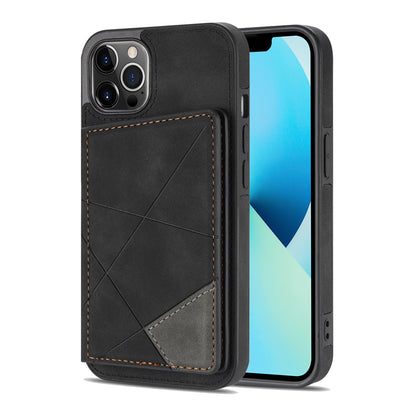 Line Splicing Imprinting PU Leather Phone Back Case for iPhone 13 Pro 6.1 inch, Adjustable Kickstand Design Multiple Card Slot Pocket Phone Case