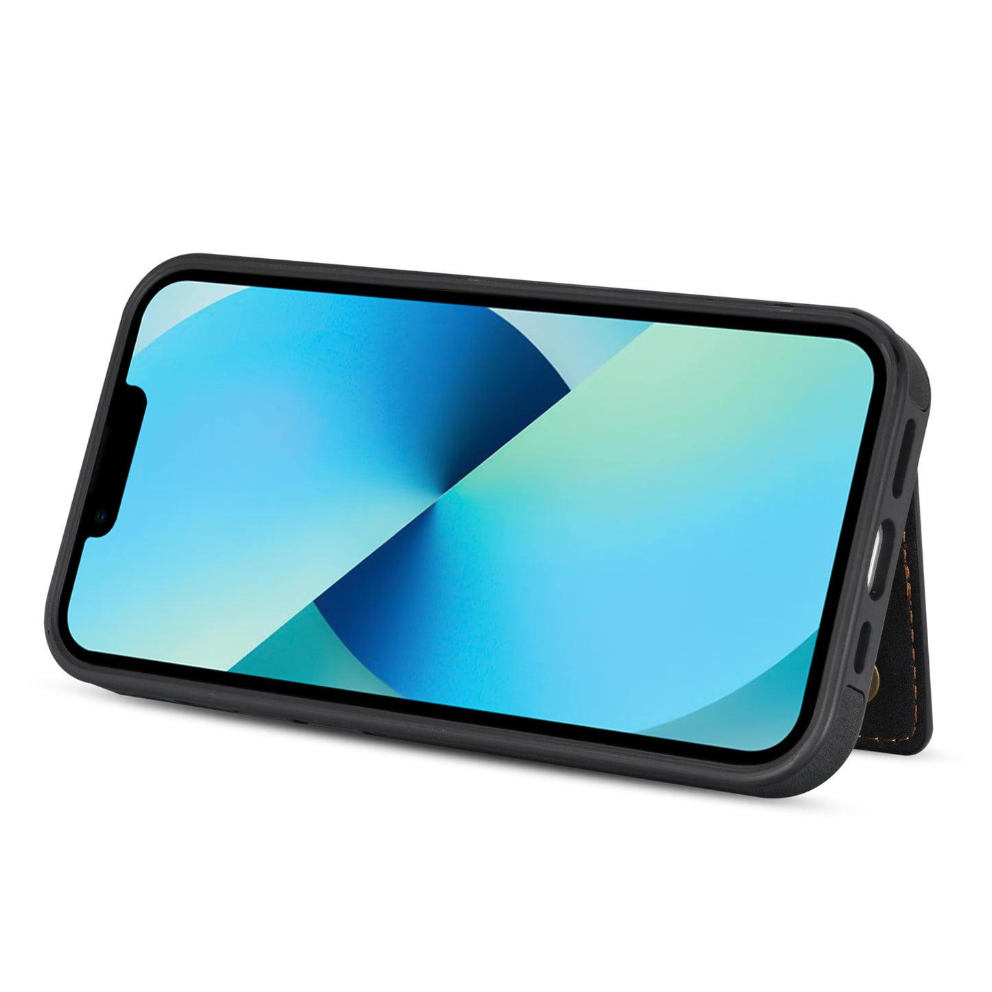 Line Splicing Imprinting PU Leather Phone Back Case for iPhone 13 Pro 6.1 inch, Adjustable Kickstand Design Multiple Card Slot Pocket Phone Case
