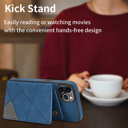 Line Splicing Imprinting PU Leather Phone Back Case for iPhone 13 Pro 6.1 inch, Adjustable Kickstand Design Multiple Card Slot Pocket Phone Case