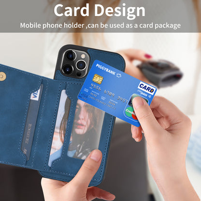 Line Splicing Imprinting PU Leather Phone Back Case for iPhone 13 Pro 6.1 inch, Adjustable Kickstand Design Multiple Card Slot Pocket Phone Case