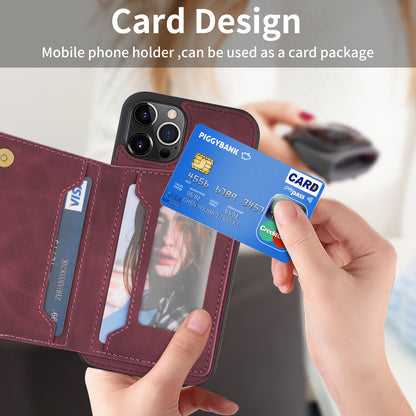 Line Splicing Imprinting PU Leather Phone Back Case for iPhone 13 Pro 6.1 inch, Adjustable Kickstand Design Multiple Card Slot Pocket Phone Case