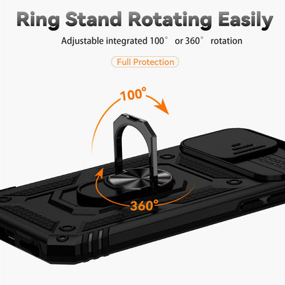 For iPhone SE (2022)/SE (2020)/8/7 4.7 inch Dustproof Phone Case Ring Kickstand Hybrid PC TPU Phone Shell with Slide Camera Protection Cover