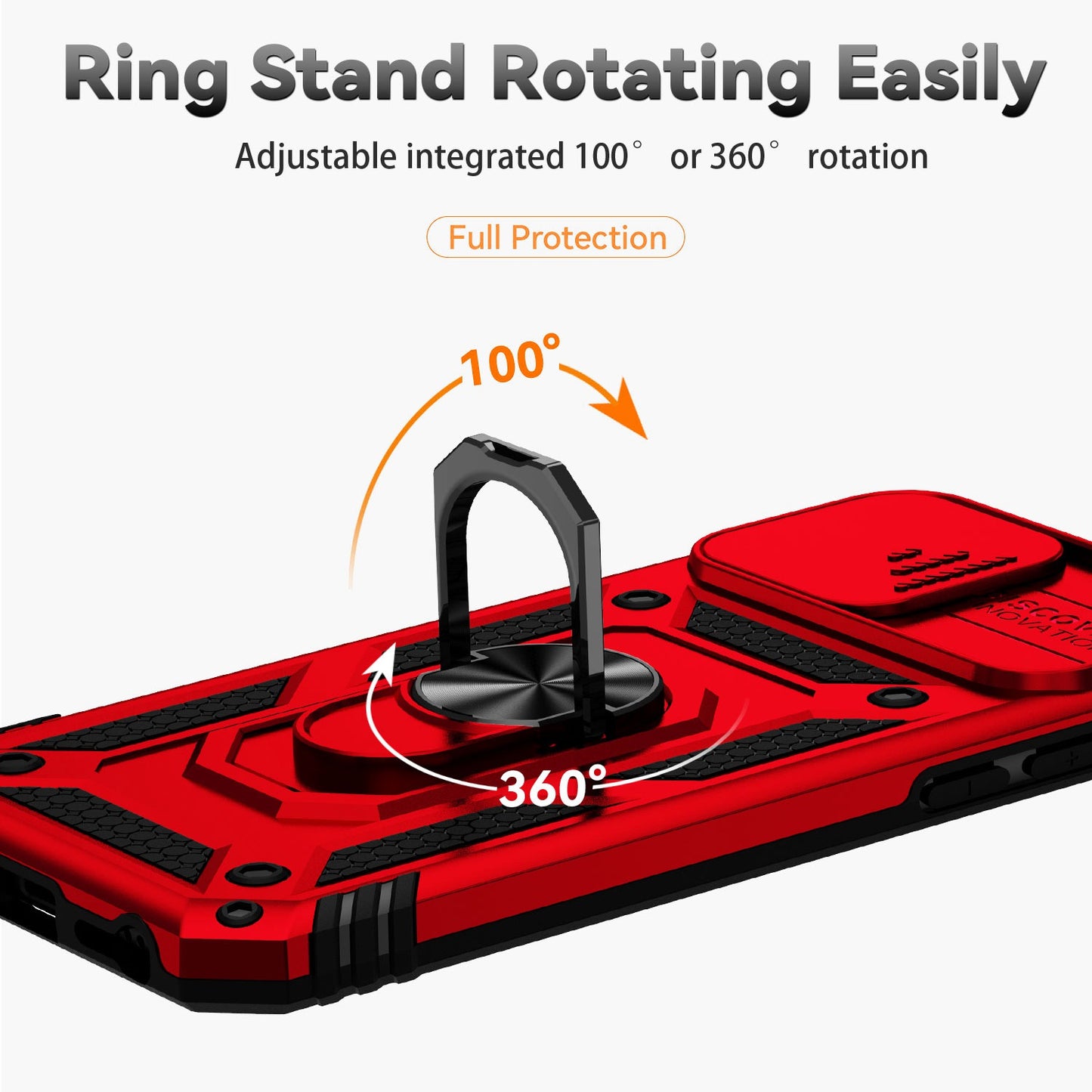 For iPhone SE (2022)/SE (2020)/8/7 4.7 inch Dustproof Phone Case Ring Kickstand Hybrid PC TPU Phone Shell with Slide Camera Protection Cover