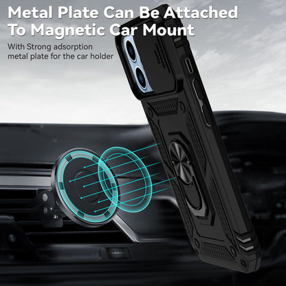 For iPhone 13 Pro 6.1 inch Slide Camera Protection Cover Lightweight Phone Case Ring Kickstand Hybrid PC + TPU Phone Shell
