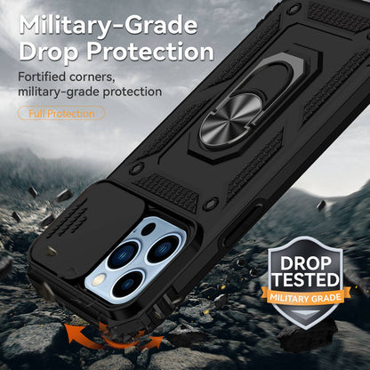 For iPhone 13 Pro 6.1 inch Slide Camera Protection Cover Lightweight Phone Case Ring Kickstand Hybrid PC + TPU Phone Shell