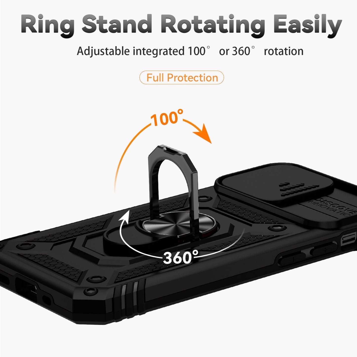 For iPhone 13 Pro 6.1 inch Slide Camera Protection Cover Lightweight Phone Case Ring Kickstand Hybrid PC + TPU Phone Shell