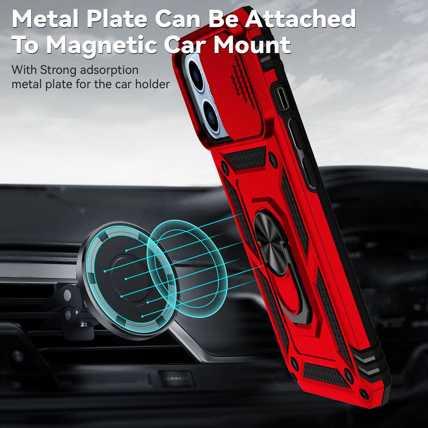 For iPhone 13 Pro 6.1 inch Slide Camera Protection Cover Lightweight Phone Case Ring Kickstand Hybrid PC + TPU Phone Shell