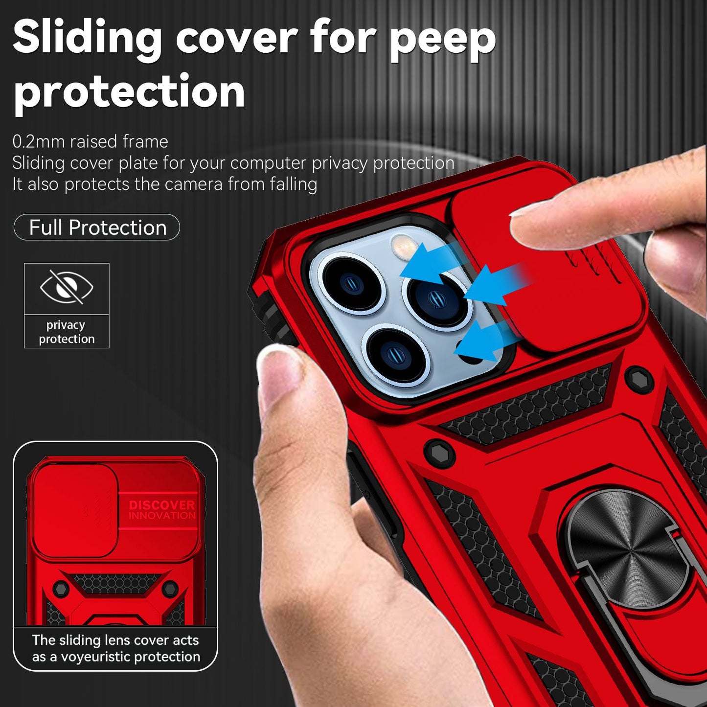 For iPhone 13 Pro 6.1 inch Slide Camera Protection Cover Lightweight Phone Case Ring Kickstand Hybrid PC + TPU Phone Shell