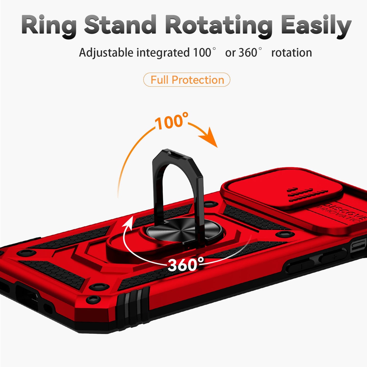 For iPhone 13 Pro 6.1 inch Slide Camera Protection Cover Lightweight Phone Case Ring Kickstand Hybrid PC + TPU Phone Shell