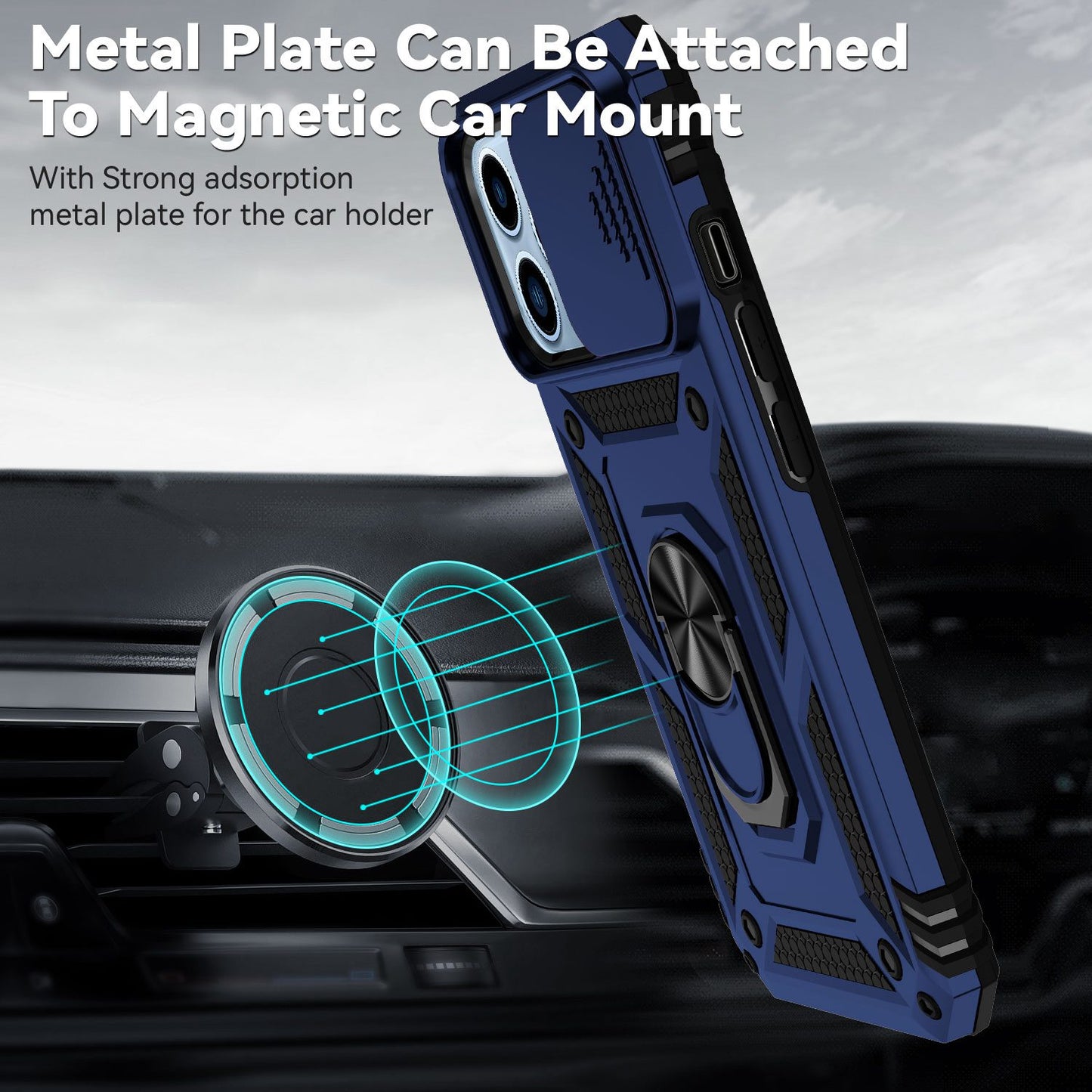 For iPhone 13 Pro 6.1 inch Slide Camera Protection Cover Lightweight Phone Case Ring Kickstand Hybrid PC + TPU Phone Shell