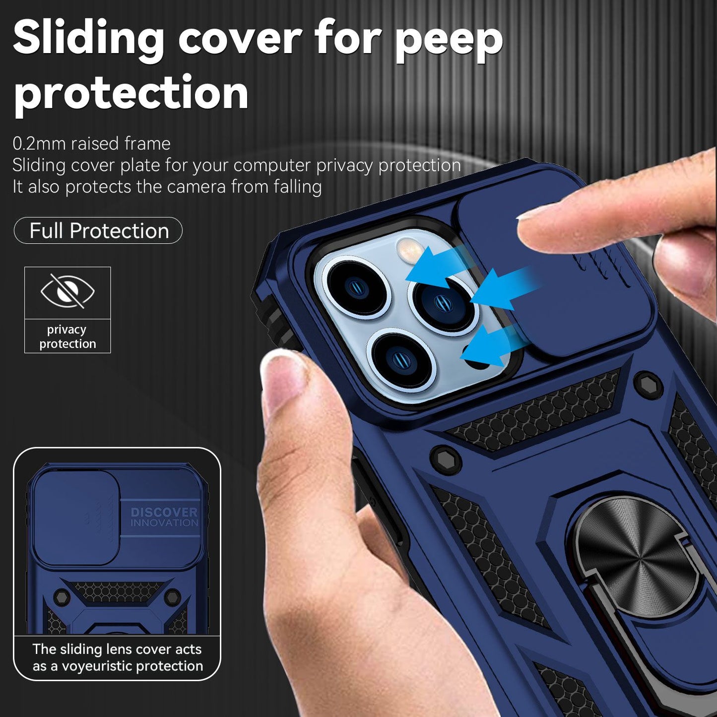 For iPhone 13 Pro 6.1 inch Slide Camera Protection Cover Lightweight Phone Case Ring Kickstand Hybrid PC + TPU Phone Shell